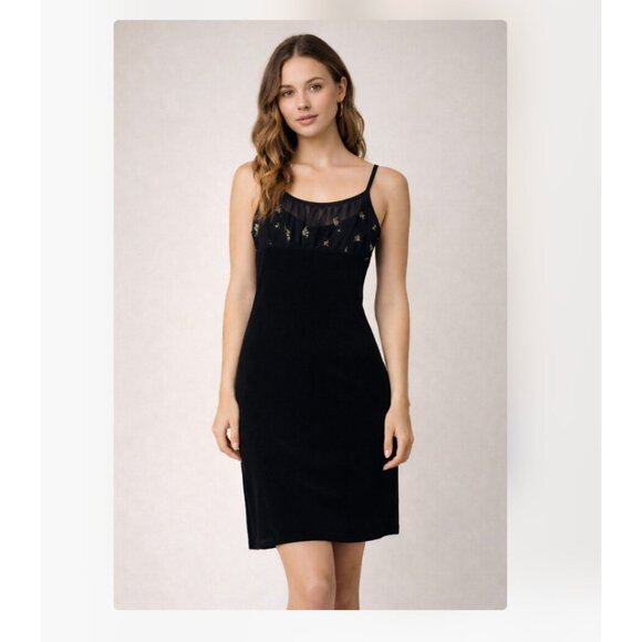 Rampage Dresses & Skirts - Rampage Dress Womens Medium Black Velvet Mesh Floral Slip Mini Party Cocktail